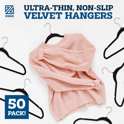 ZOBER NON-SLIP VELVET HANGERS: (PACK OF 50)